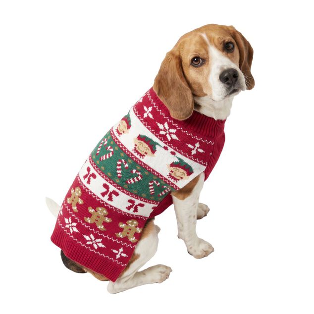 Pull de No&euml;l pour chien acrylique &agrave; motifs L56X30X1 cm TL (2 mod&egrave;les rouge ou vert)