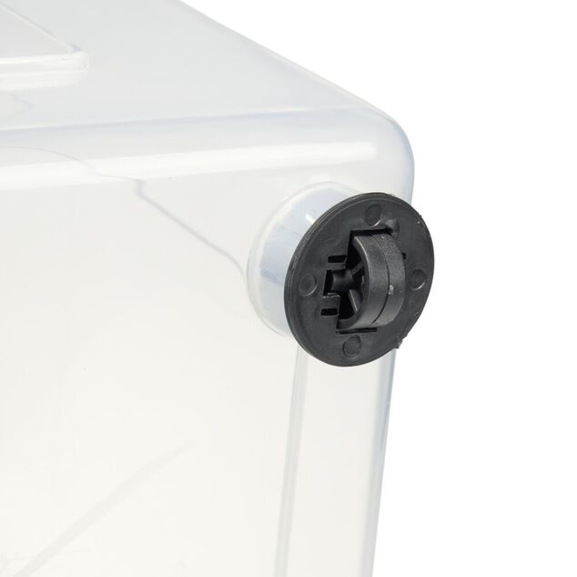 Box de rangement 30L x3 plastique transprent avec roulettes et couvercle gris et bleu