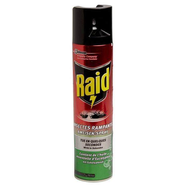 Bombe a&eacute;rosol antirampant Raid fourmi araign&eacute;e cafard eucalyptus 400ml