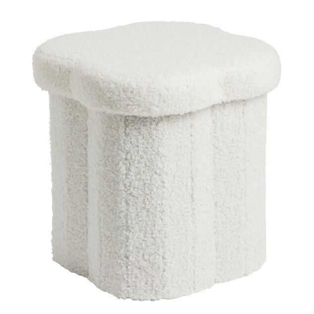 Pouf de rangement 8,8L laine boucl&eacute;e beige 25x25xH26,5cm