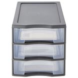 Tour de rangement A4 3 tiroirs grise et transparente 12L