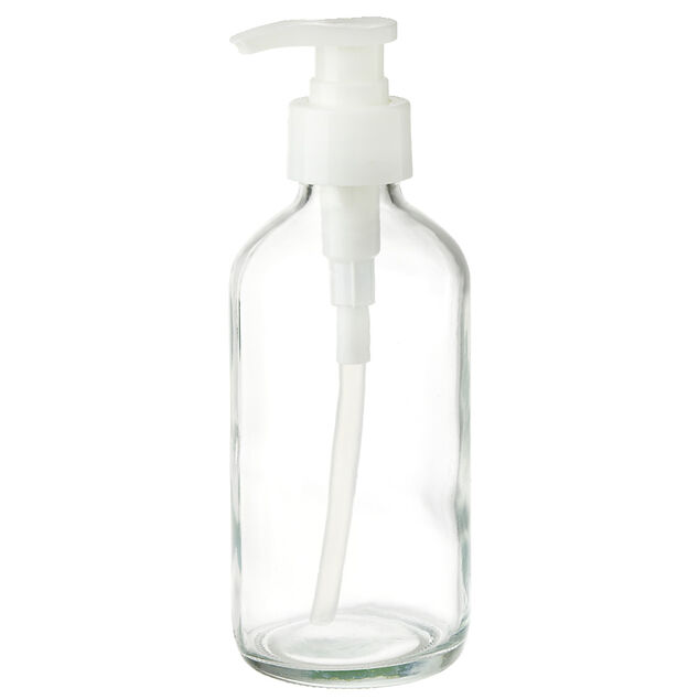 Distributeur de savon 200ml en verre et plastique gris Ø6xH17cm