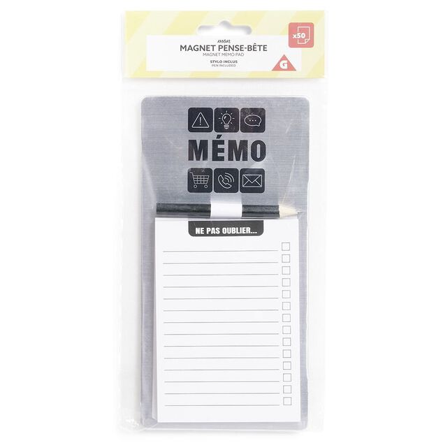Pense-b&ecirc;te magn&eacute;tique 50 feuilles m&eacute;mo + crayon