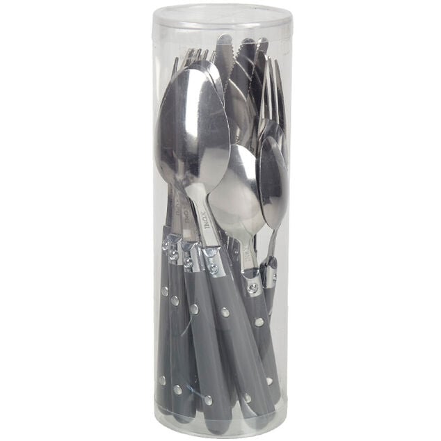 M&eacute;nag&egrave;re 16 pi&egrave;ces inox manche plastique gris