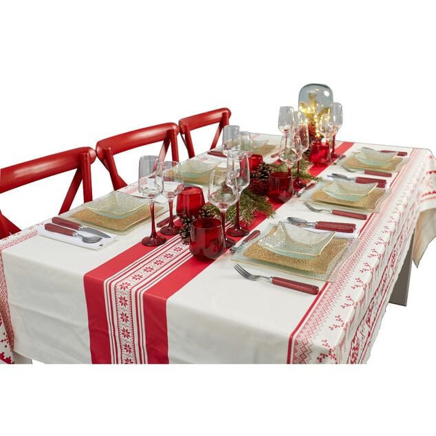 Toile cir&eacute;e au m&egrave;tre d&eacute;cor Renne rouge blanc