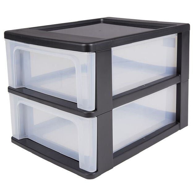 Tour de rangement A4 2 tiroirs noir et transparent 14 L