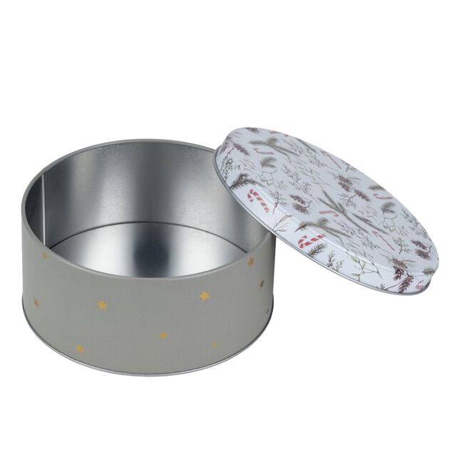 Bo&icirc;te alimentaire ronde avec couvercle imprim&eacute; No&euml;l m&eacute;tal &Oslash;19XH9 cm