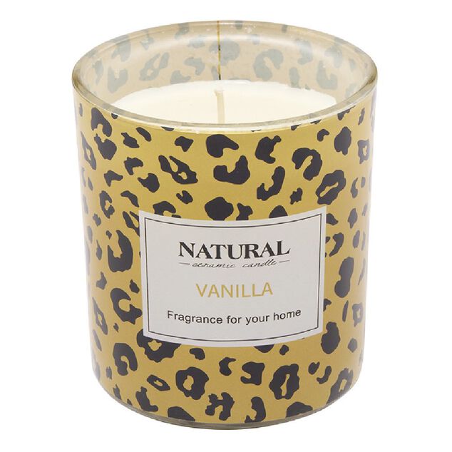 Bougie parfum&eacute;e couvercle animal jungle dor&eacute; &Oslash;8xH12cm