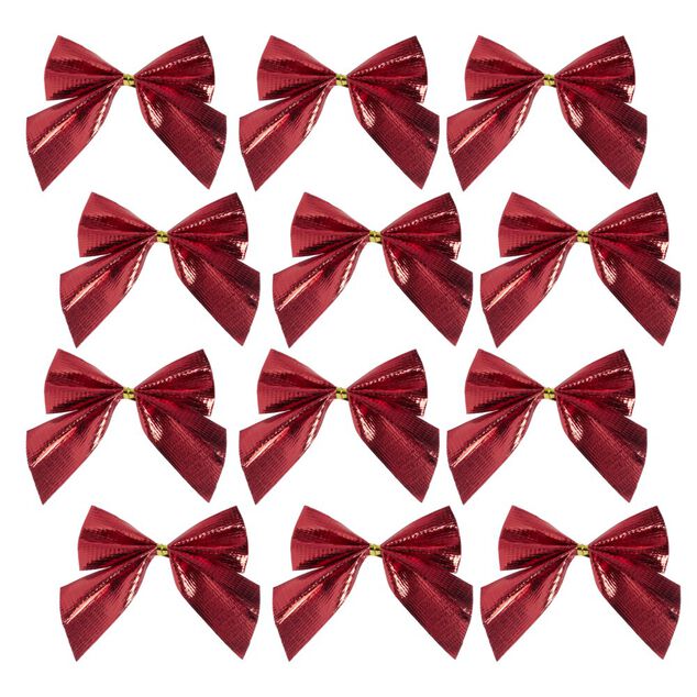 D&eacute;coration de No&euml;l mini noeuds brillant 12 pi&egrave;ces 5,5x6cm (3 mod&egrave;les)