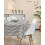 Nappe rectangulaire toile cir&eacute;e blanc taupe design graphique