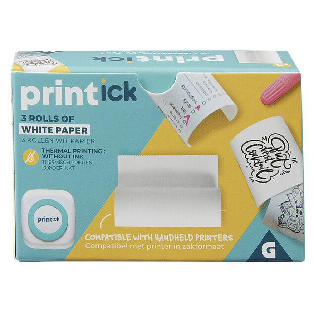 Rouleau de papier blanc x 3 pour imprimante Printick