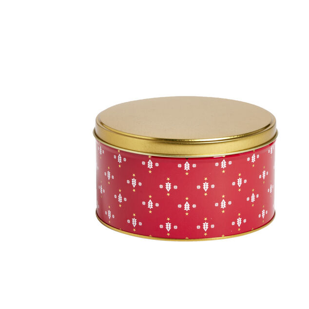 Bo&icirc;te ronde en m&eacute;tal rouge iris&eacute; et dor&eacute; &Oslash;13,5xH7cm