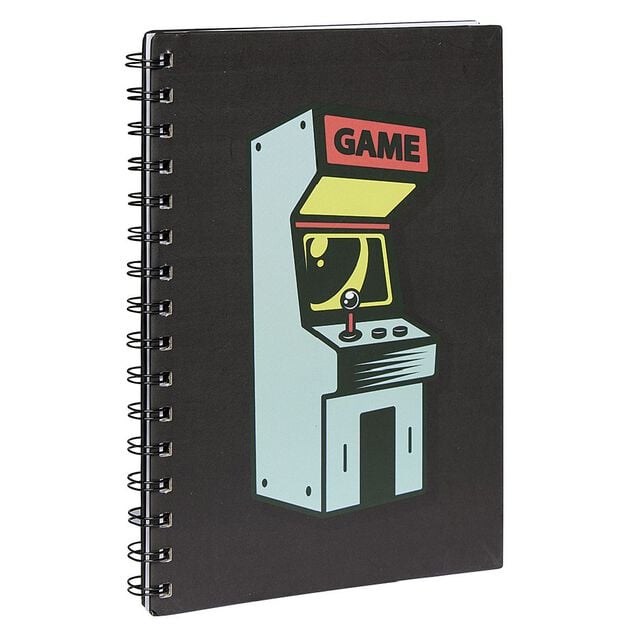 Cahier &agrave; spirale motif jeu arcade r&eacute;tro format A5 noir 160 pages