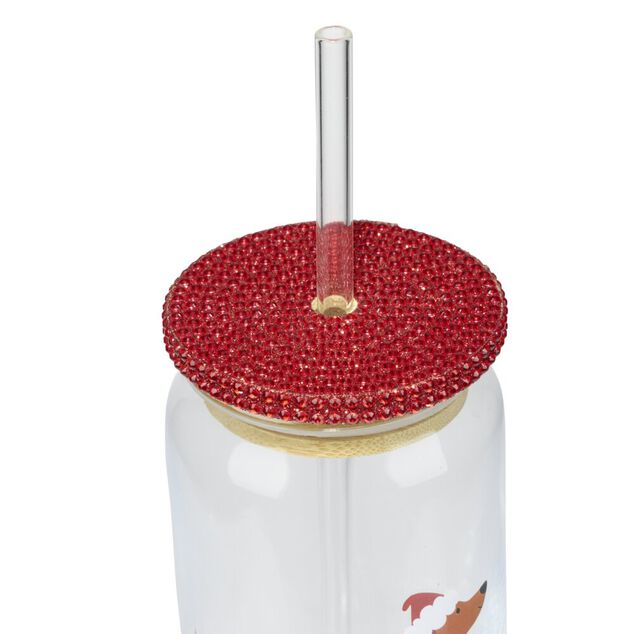 Gobelet avec couvercle et paille imprim&eacute; teckel 450 ml &Oslash;7XH14 cm
