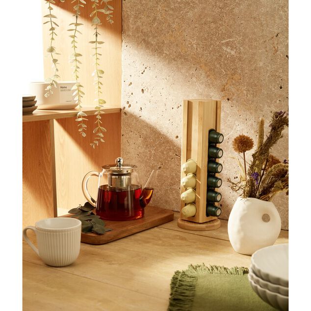 Porte capsules rotatif en bambou &Oslash;10xH29cm