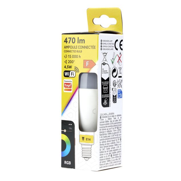 Ampoule LED connect&eacute;e couleurs changeantes RGB 200&deg; E14 470lms 4,5W