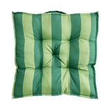 Coussin de sol assise carr&eacute;e matelass&eacute;e bayad&egrave;re rayures vertes 50x50cm