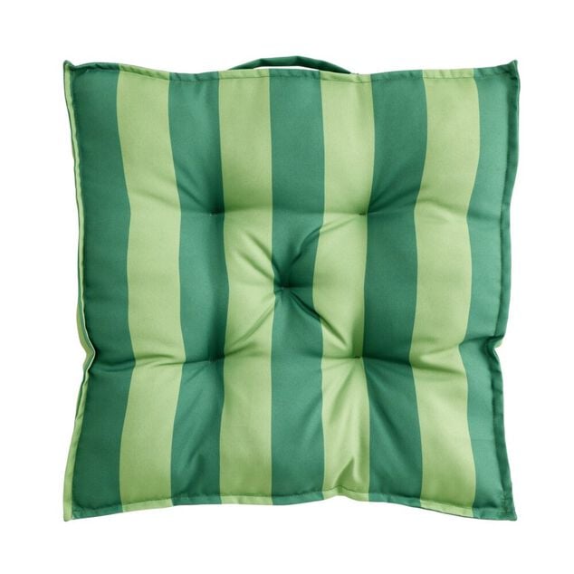 Coussin de sol assise carr&eacute;e matelass&eacute;e bayad&egrave;re rayures vertes 50x50cm
