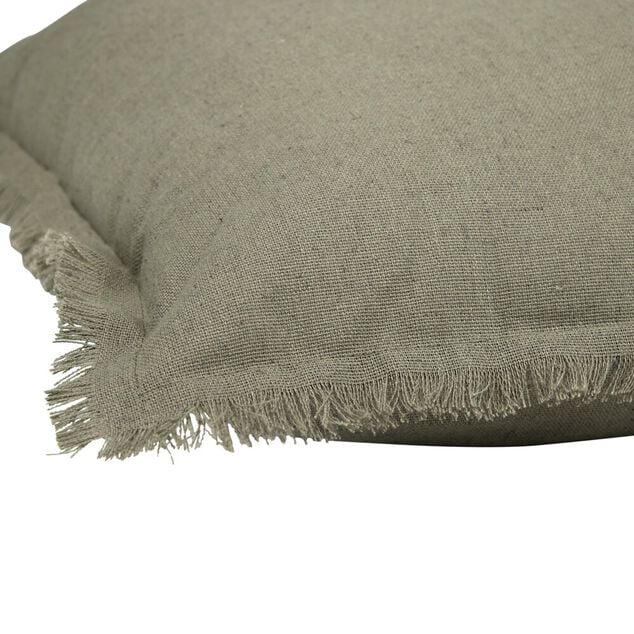 Coussin carr&eacute; lin Indie contour &agrave; franges couleur unie 43x43cm (2 mod&egrave;les)