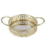 Plateau déco dorée fond en verre avec poignées