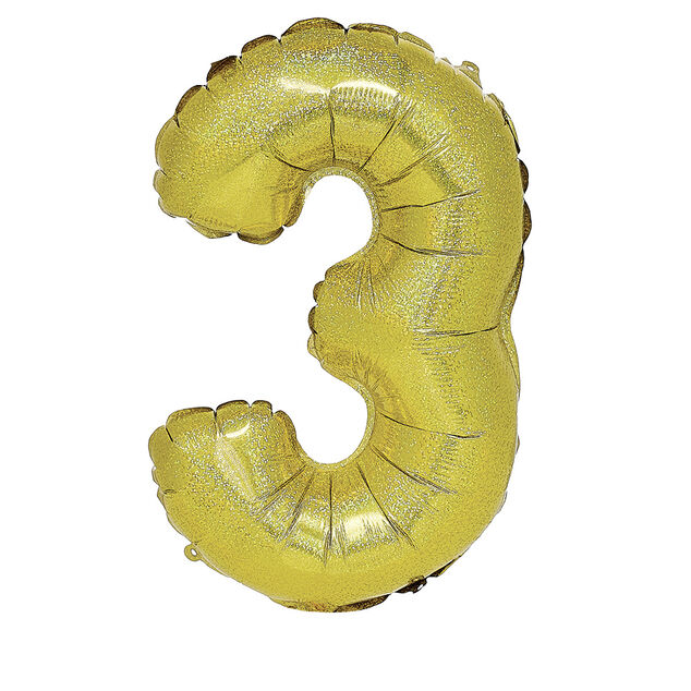 Ballon chiffre 3 aluminium doré H32 cm
