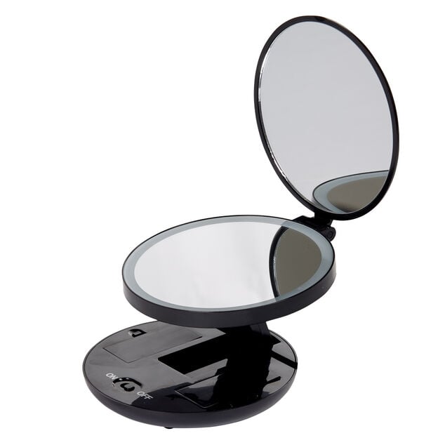 Miroir double r&eacute;tractable sur pied rond noir LED