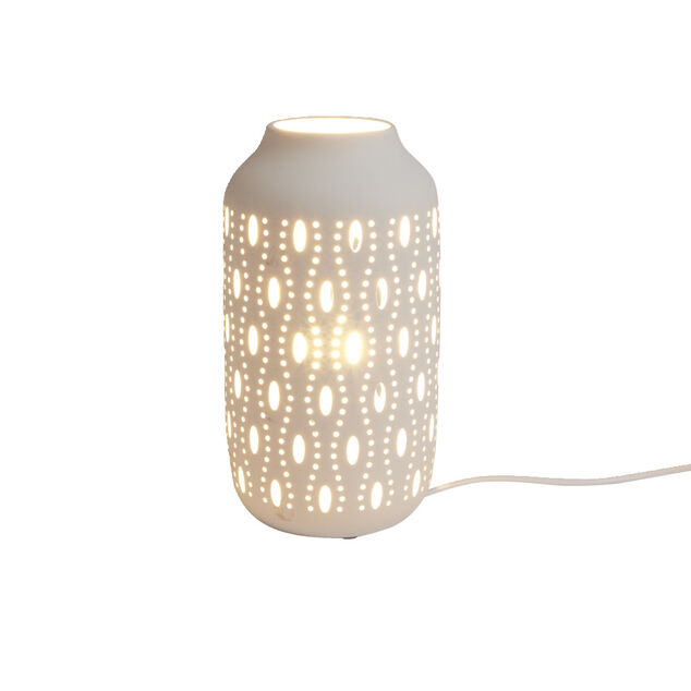 Lampe &agrave; poser ajour&eacute;e c&eacute;ramique blanche &Oslash;14xH26cm