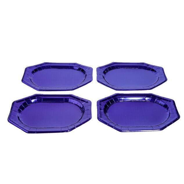 Plateau de pr&eacute;sentation ovale x4 en carton m&eacute;tallis&eacute; bleu nuit 25x34cm