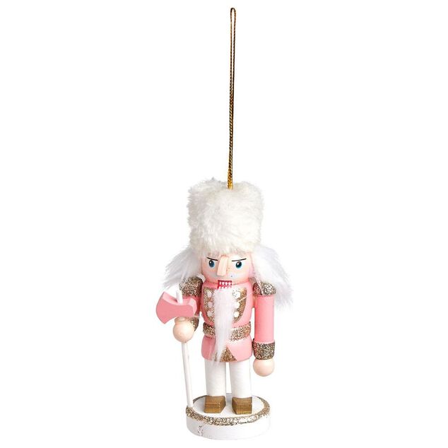 D&eacute;coration &agrave; suspendre Casse-noisette en bois rose et blanc H10cm