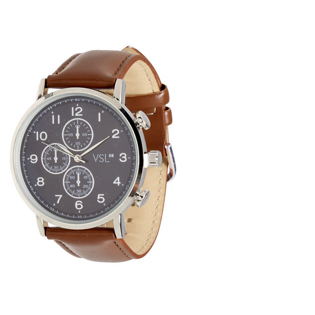 Ensemble montre et bracelet homme simili marron