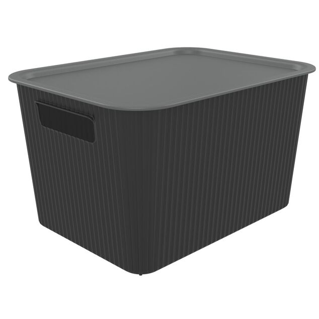 Panier de rangement 14L Vibox plastique noir avec couvercle gris 35x27xH20cm