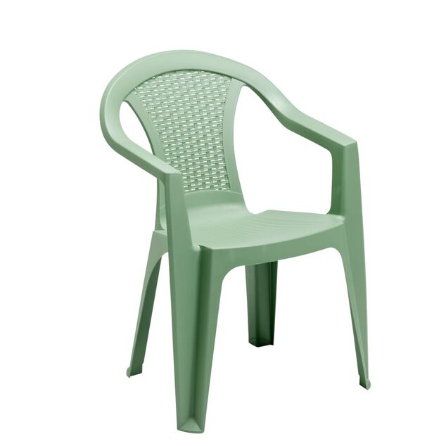 Fauteuil de jardin Viva monobloc plastique tress&eacute; vert 56x53xH80cm