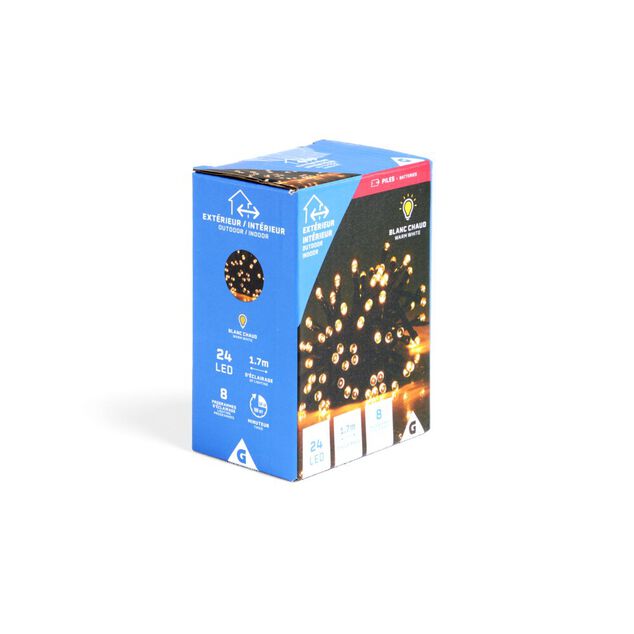 Guirlande lumineuse 24LED blanc chaud &agrave; piles 1,7m