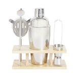 Set &agrave; cocktail acier avec support bois 6 pi&egrave;ces