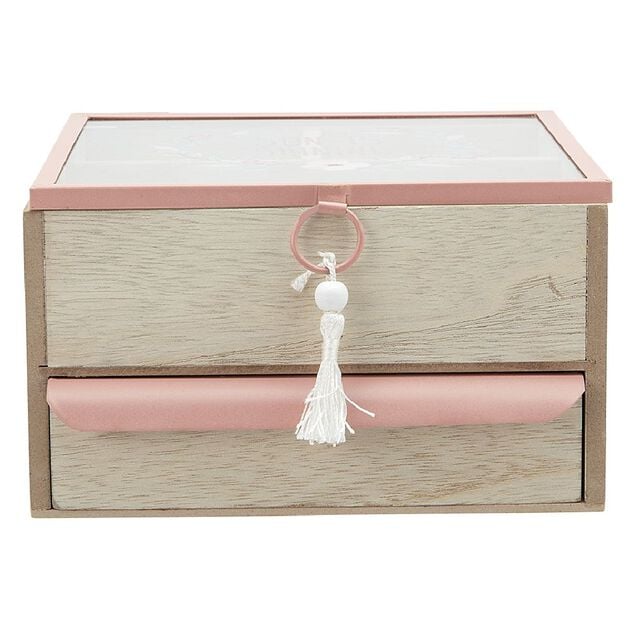 Bo&icirc;te &agrave; bijoux 3 casiers et 1 tiroir naturel et rose