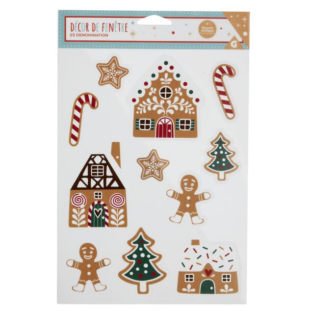 Décoration fenêtre Noël électrostatique pain d'épice