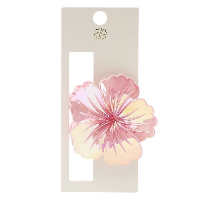 Pince cheveux fleur hibiscus plastique rose L8cm