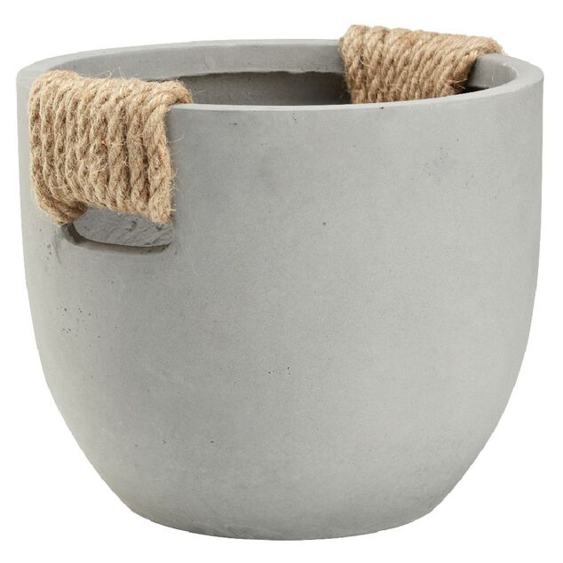 Pot fibre d'argile rond gris poign&eacute;e en corde &Oslash;30xH24cm