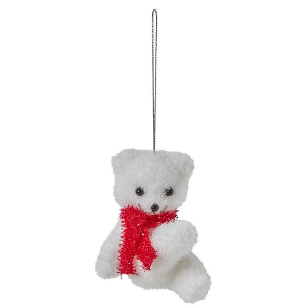 Suspension de No&euml;l Ourson blanc et rouge
