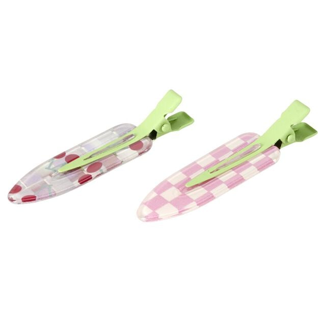 Pince &agrave; cheveux x2 clip fantaisie en m&eacute;tal et plastique 2x6cm (3 mod&egrave;les)