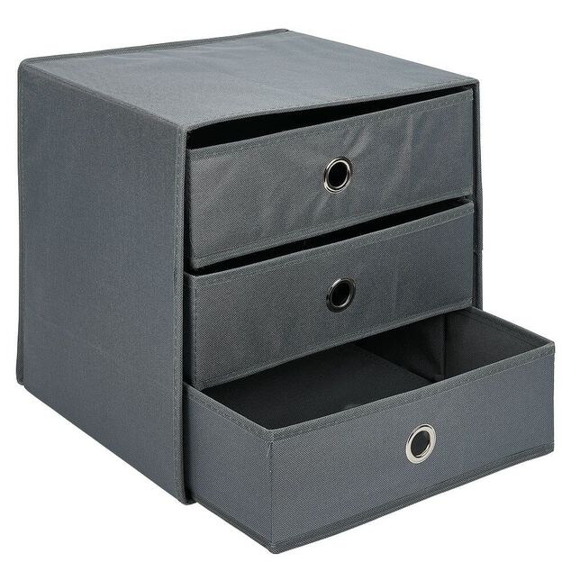 Rangement textile Box Cube 3 tiroirs gris 31x29xH31cm