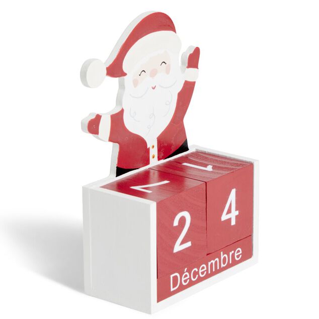 Calendrier de No&euml;l &agrave; poser cubes en bois avec P&egrave;re No&euml;l H15cm