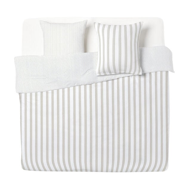 Parure de lit 2 personnes 260x240cm r&eacute;versible rayure beige et blanc