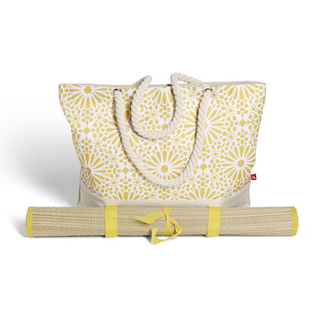 Sac de plage 48x29cm et natte 180x60cm Funky polyester et paille
