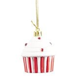D&eacute;coration de No&euml;l cupcake &agrave; suspendre rouge et blanc H.6 cm