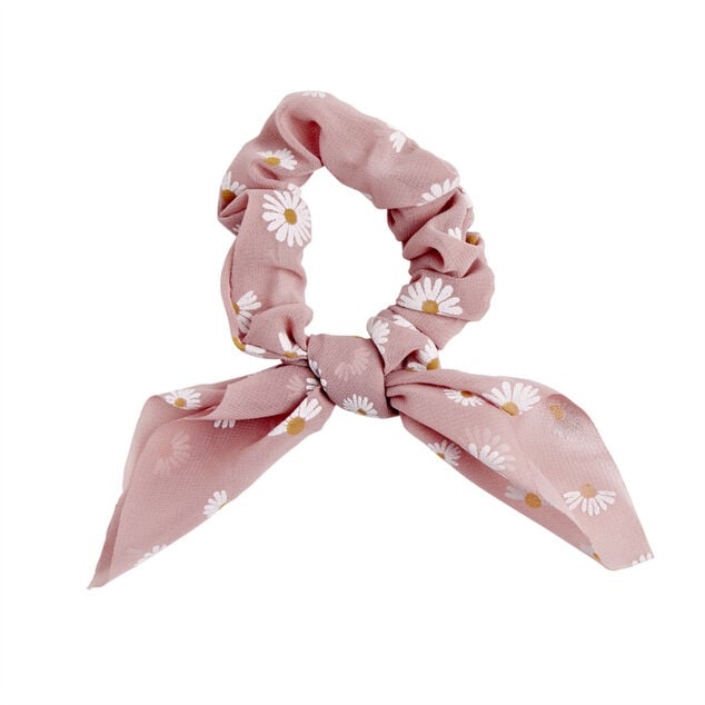 Chouchou en tissu motif fleur avec noeud court &Oslash;7xH4cm (2 mod&egrave;les)