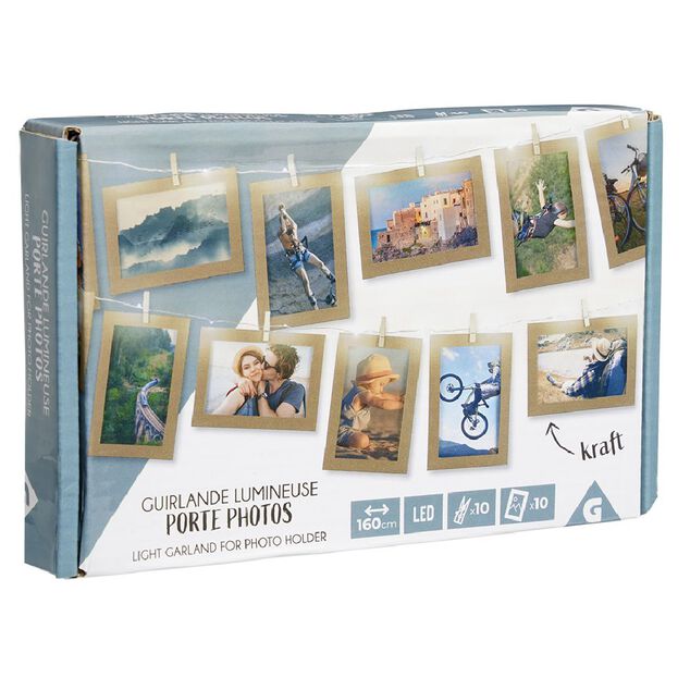 Guirlande lumineuse porte photo &agrave; LED L160 cm pour 10 photos