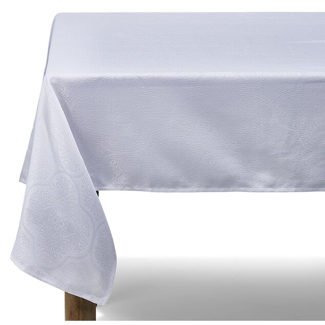 Nappe jacquard blanche motif arabesque L 350 cm