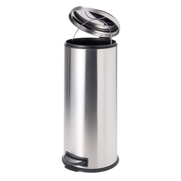 Poubelle &agrave; p&eacute;dale 30L ronde m&eacute;tal gris argent&eacute; &Oslash;30xH69,5cm