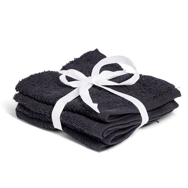 Lot de 4 serviettes invit&eacute; coton jaune et noir 30x30cm